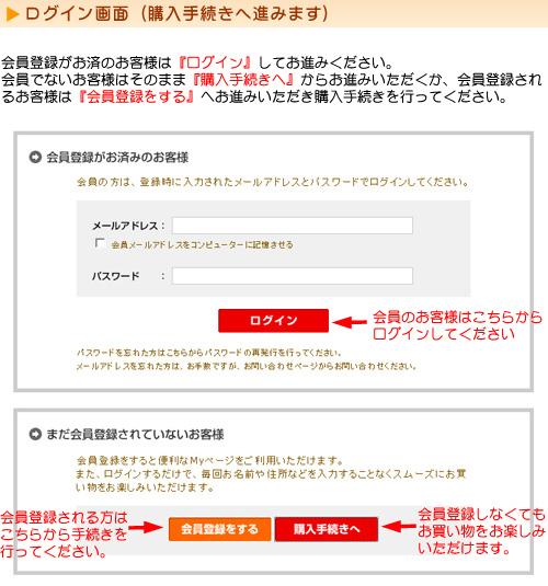 ログイン画面（購入手続き）へ進みます